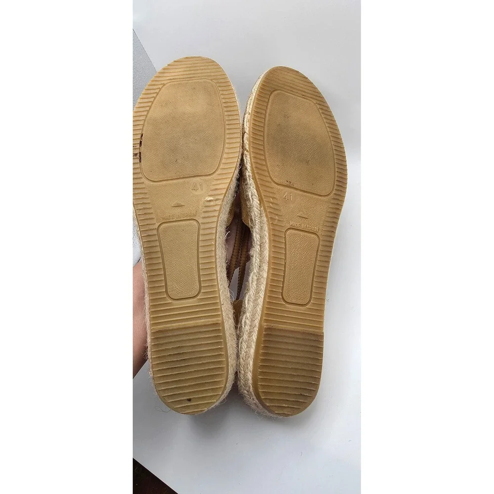 Kanna Spain Tan Suede Floral Embroidered Espadrille Slingback Flats Size 41